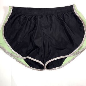 Soffe Low Rise Running Shorts Small Black Mint Green Metallic Silver Trim Lined